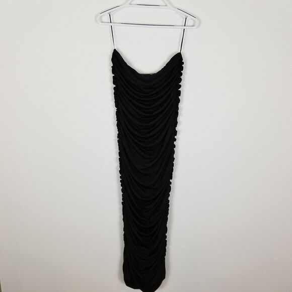 AFRM Women Hazel Ruched Bodycon Midi Dress Size XL Black Party Sleeveless - Picture 5 of 7